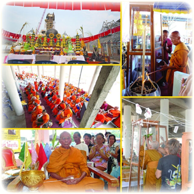 Blessing ceremony of LP Tuad Bucha statue and amulets, at Wat Mae Takrai